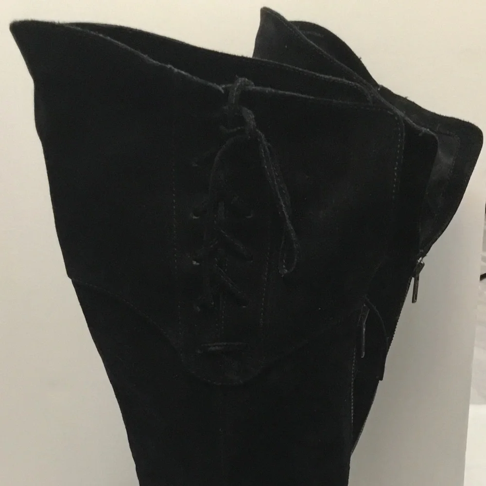 BARN CROWN Black Over the Knee Boots with Stretchy Suede Finish
